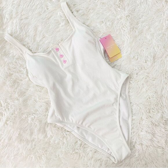 Stoney Clover Lane X Target White With Pink Hearts One Piece Swimsuit - Picture 1 of 7